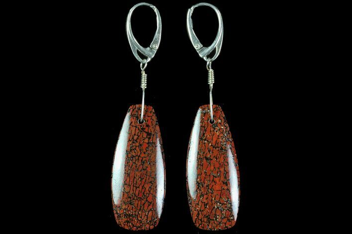 Large, Red, Agatized Dinosaur Bone (Gembone) Earrings #84765